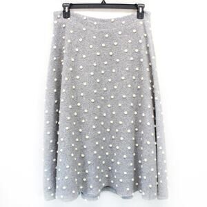 MAEVE by Anthropologie Gray Skirt Polka Dot Pompons Lining Warm Y2K Large